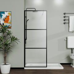 34- Walk-in Shower Screen Door with Black Frame – Doorless Design