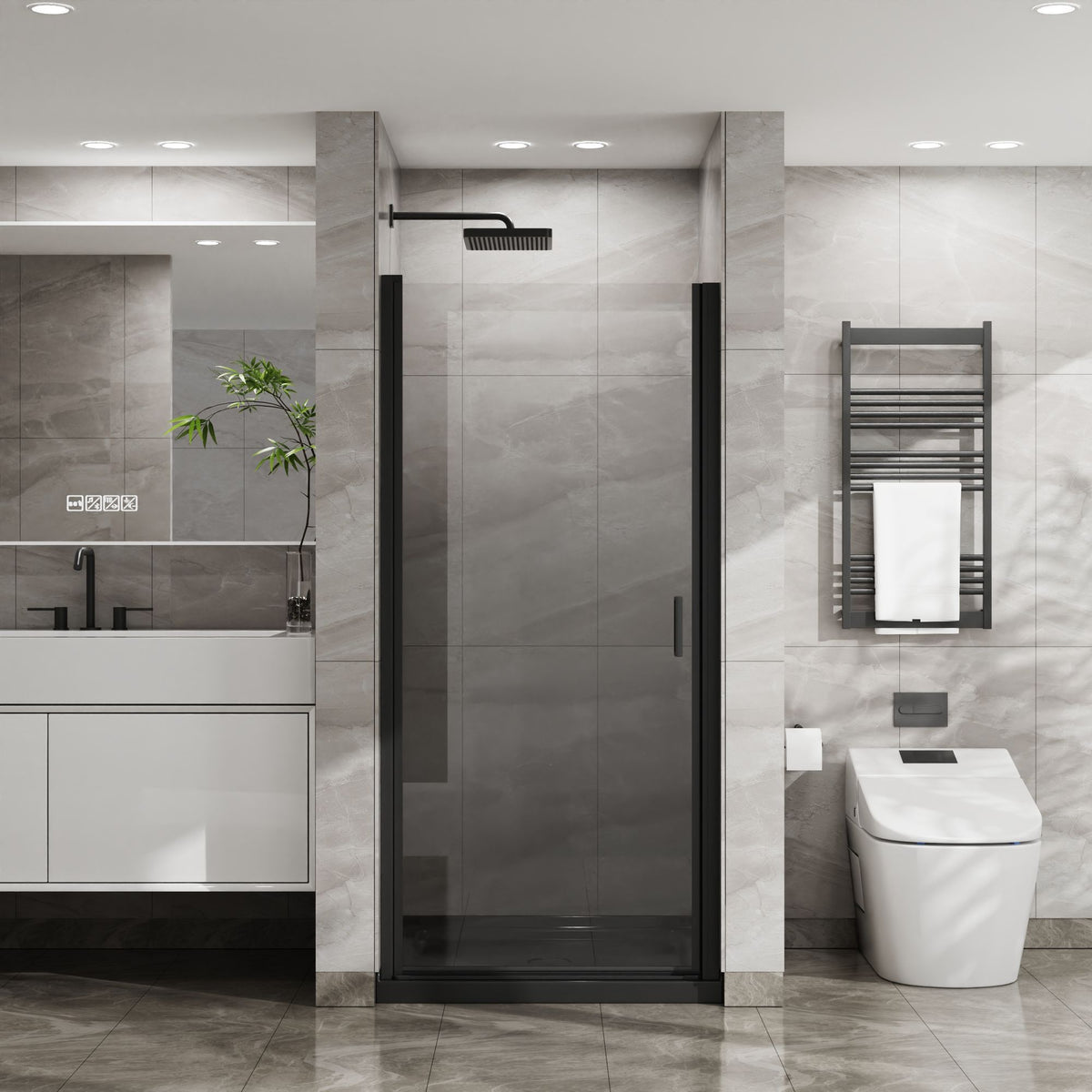 Black Semi-Frameless Reversible Pivot Shower Door