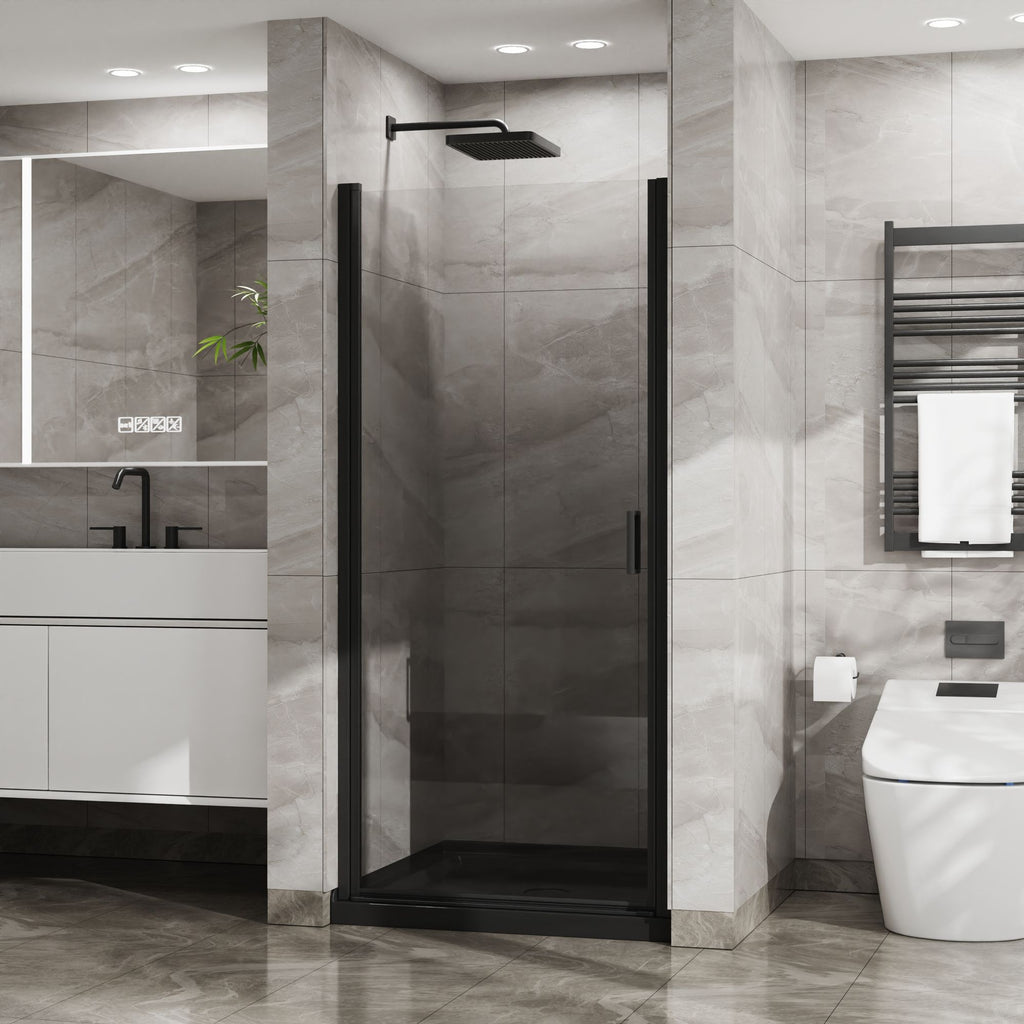 Black Semi-Frameless Reversible Pivot Shower Door