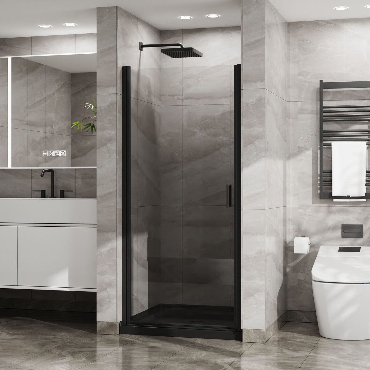 Black Semi-Frameless Reversible Pivot Shower Door