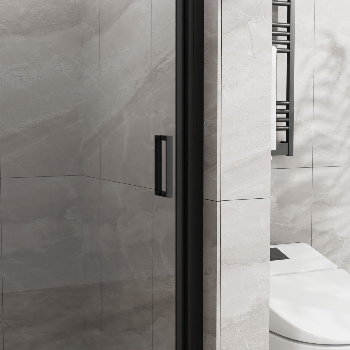 Black Semi-Frameless Reversible Pivot Shower Door