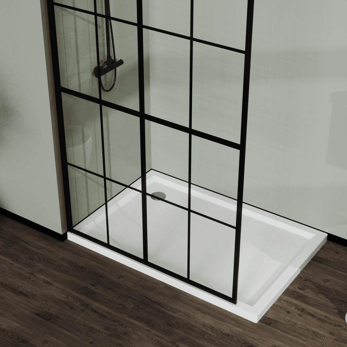 Black Full-Frame Fixed Shower Screen for Walk-In Wet Rooms