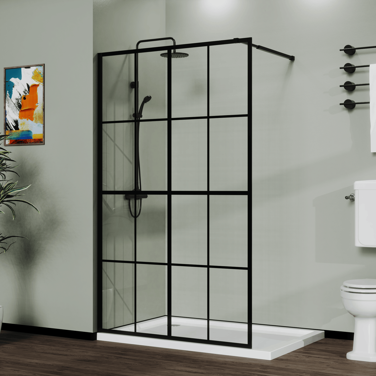 Black Full-Frame Fixed Shower Screen for Walk-In Wet Rooms