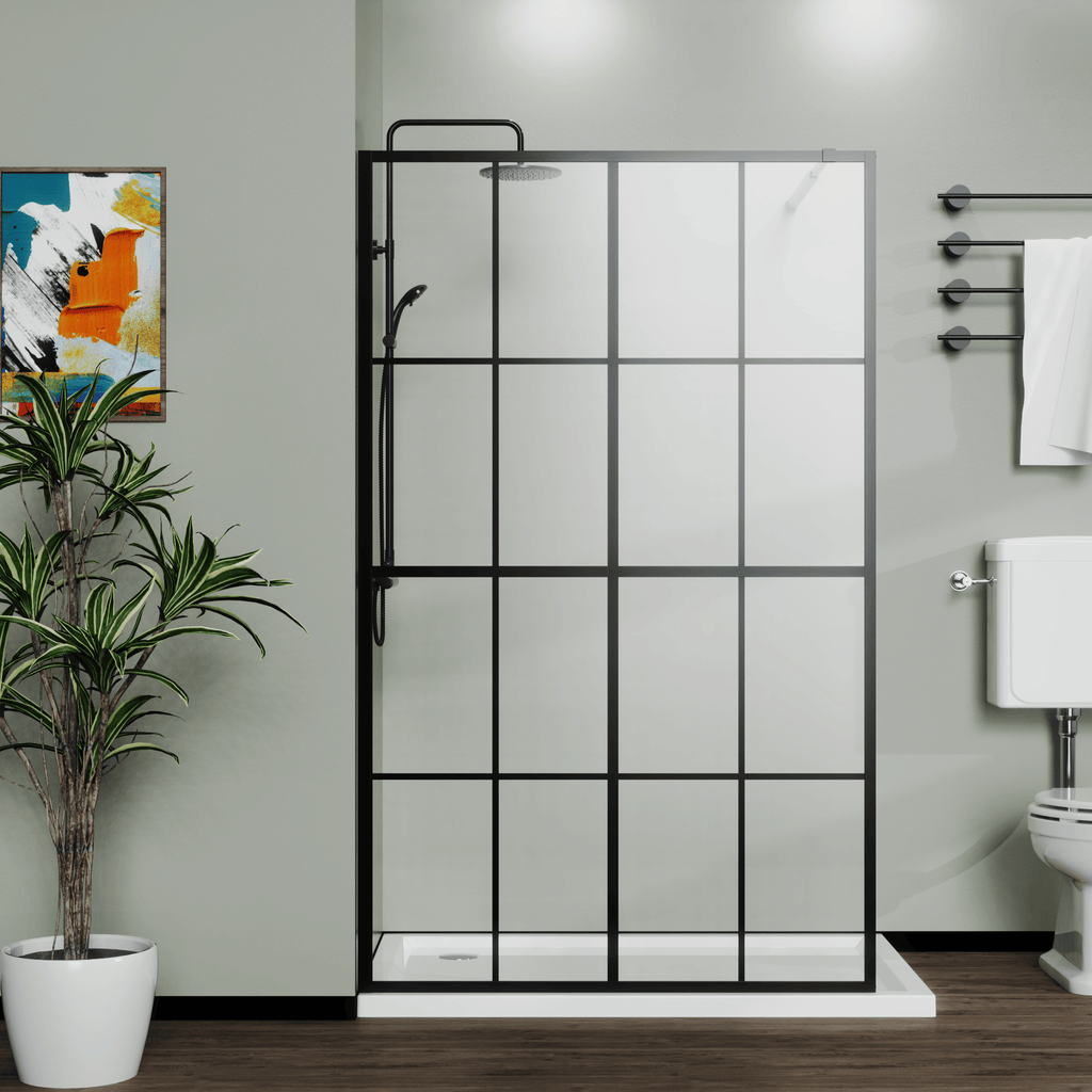 Black Full-Frame Fixed Shower Screen for Walk-In Wet Rooms