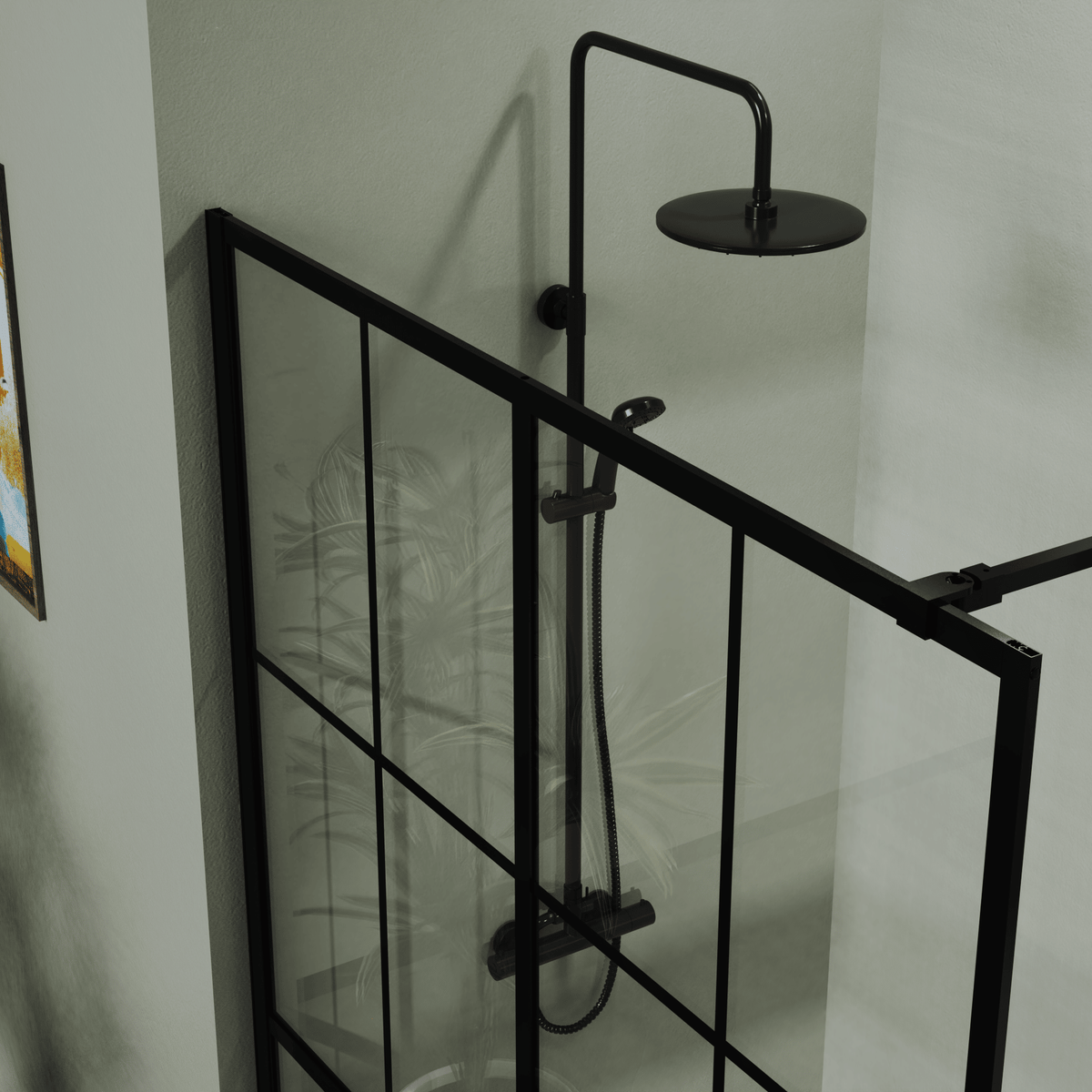 Black Full-Frame Fixed Shower Screen for Walk-In Wet Rooms