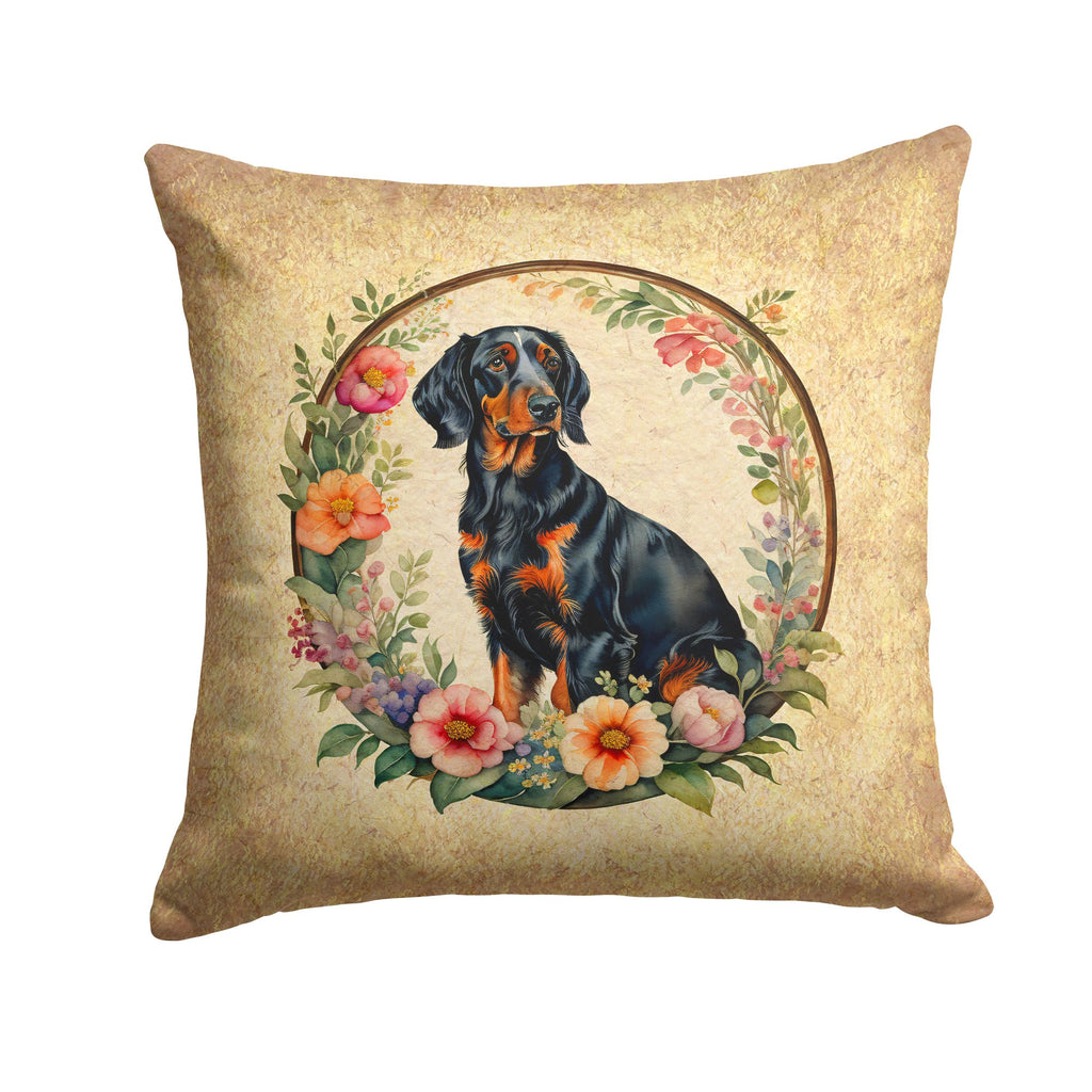 Gordon Setter and Flowers Decorative Throw Pillow