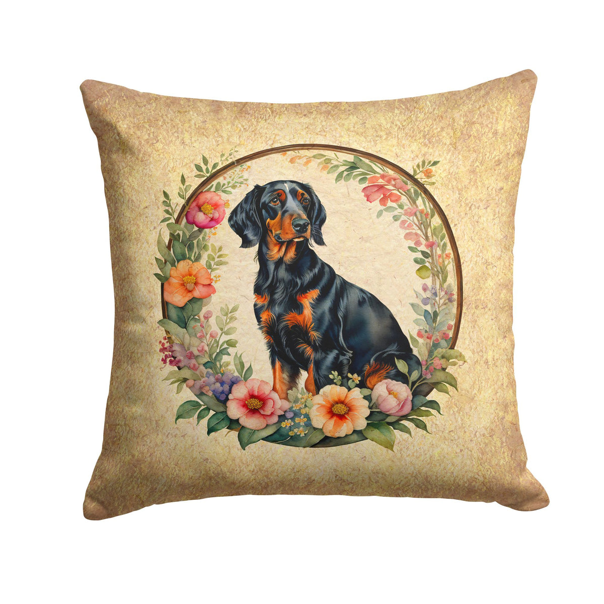 Gordon Setter and Flowers Decorative Throw Pillow
