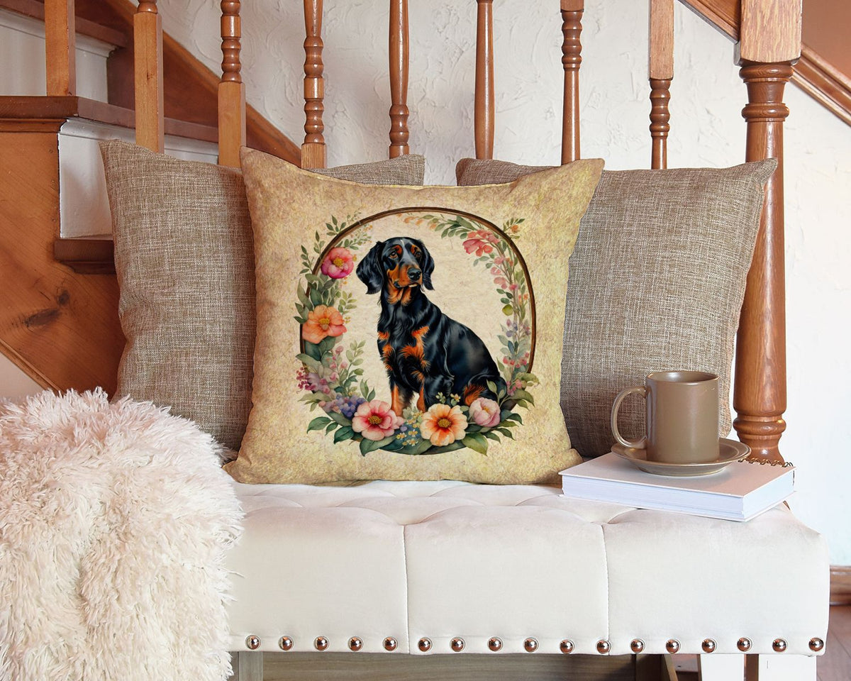 Gordon Setter and Flowers Decorative Throw Pillow