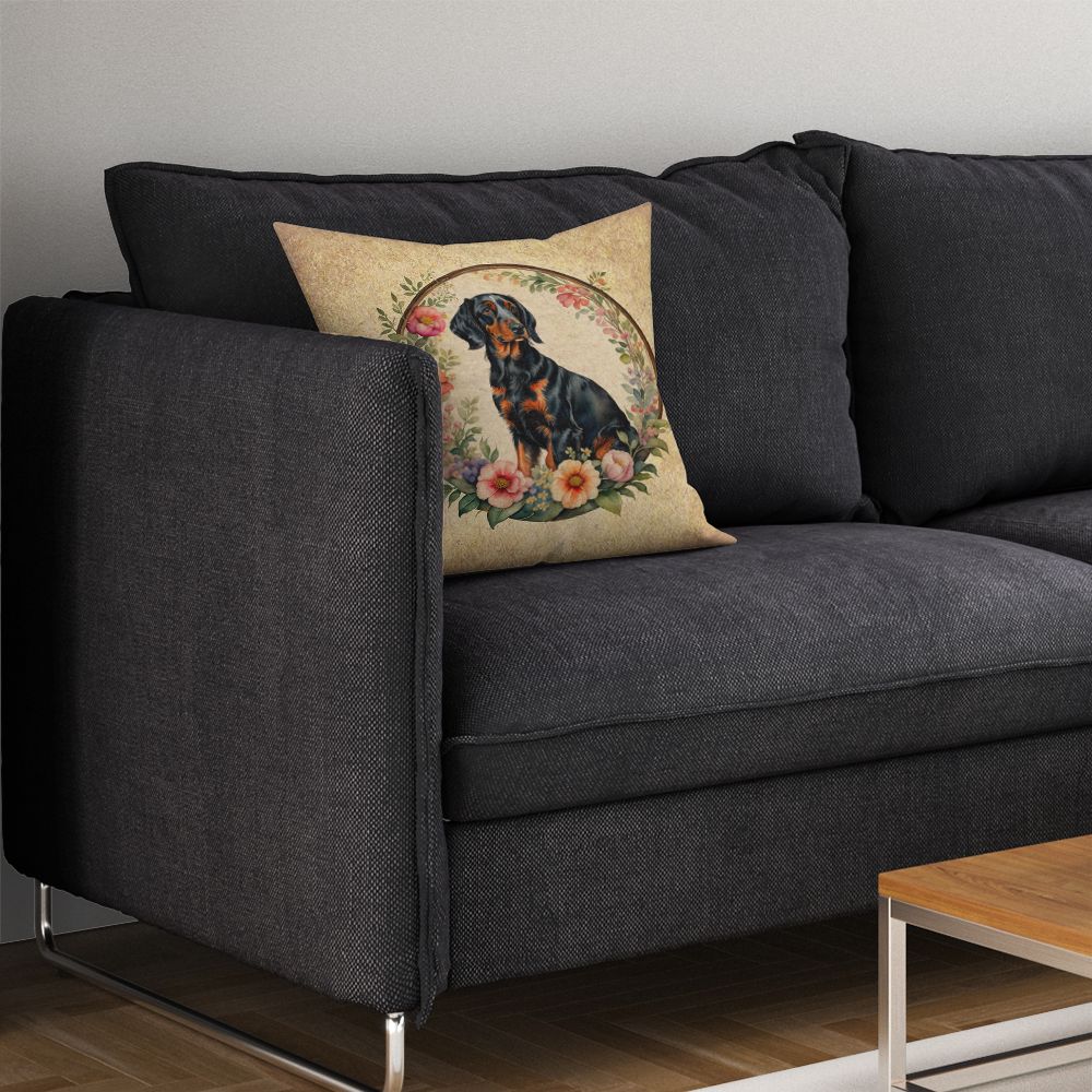 Gordon Setter and Flowers Decorative Throw Pillow