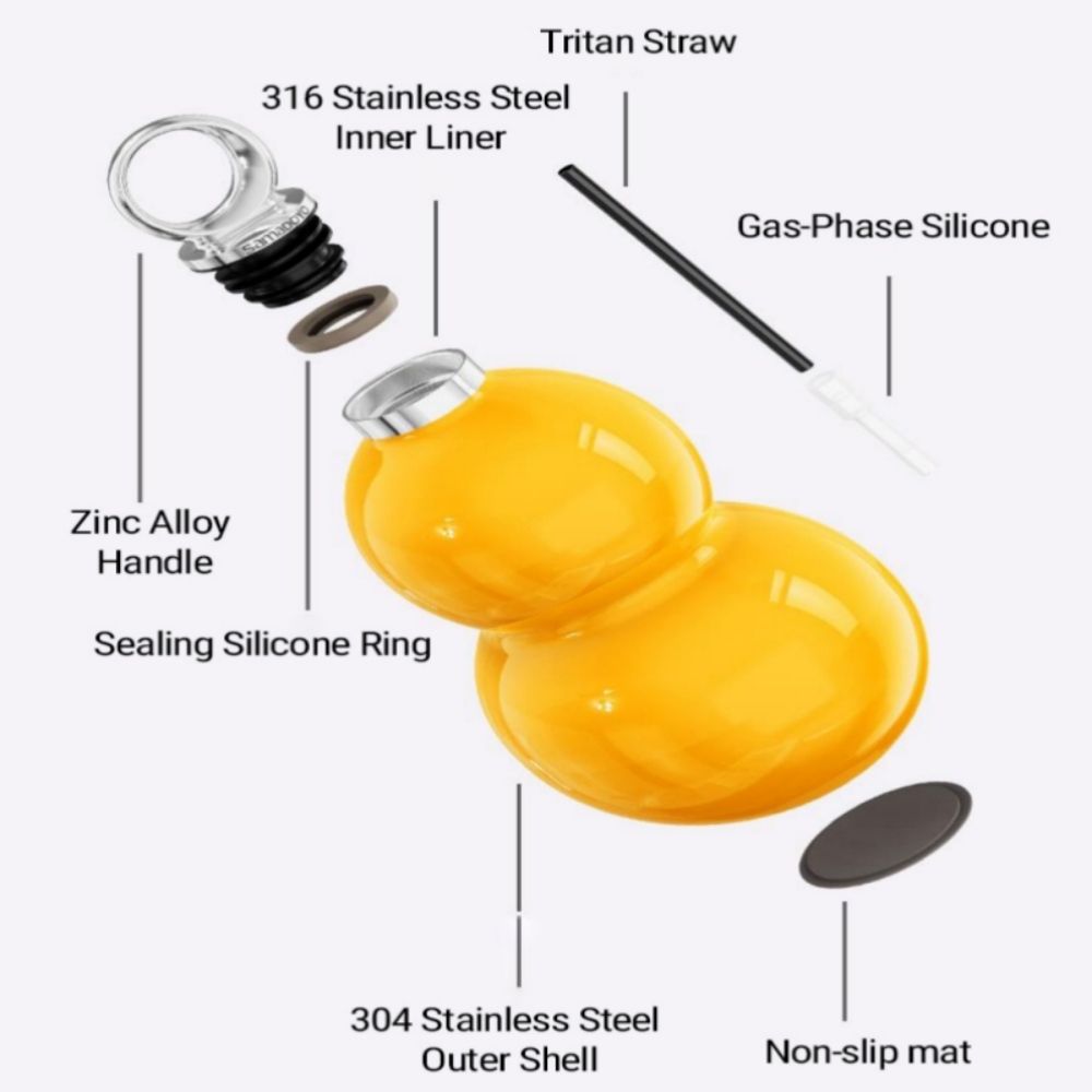 Modern Gourd-Shaped Insulated Travel Tumbler with Straw