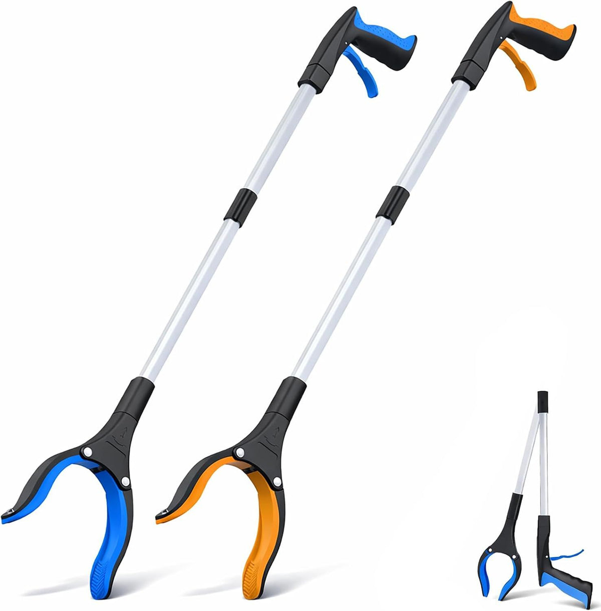 Extra Long Foldable Grabber Reacher Tool for Easy Reach - Blue+orange 2p