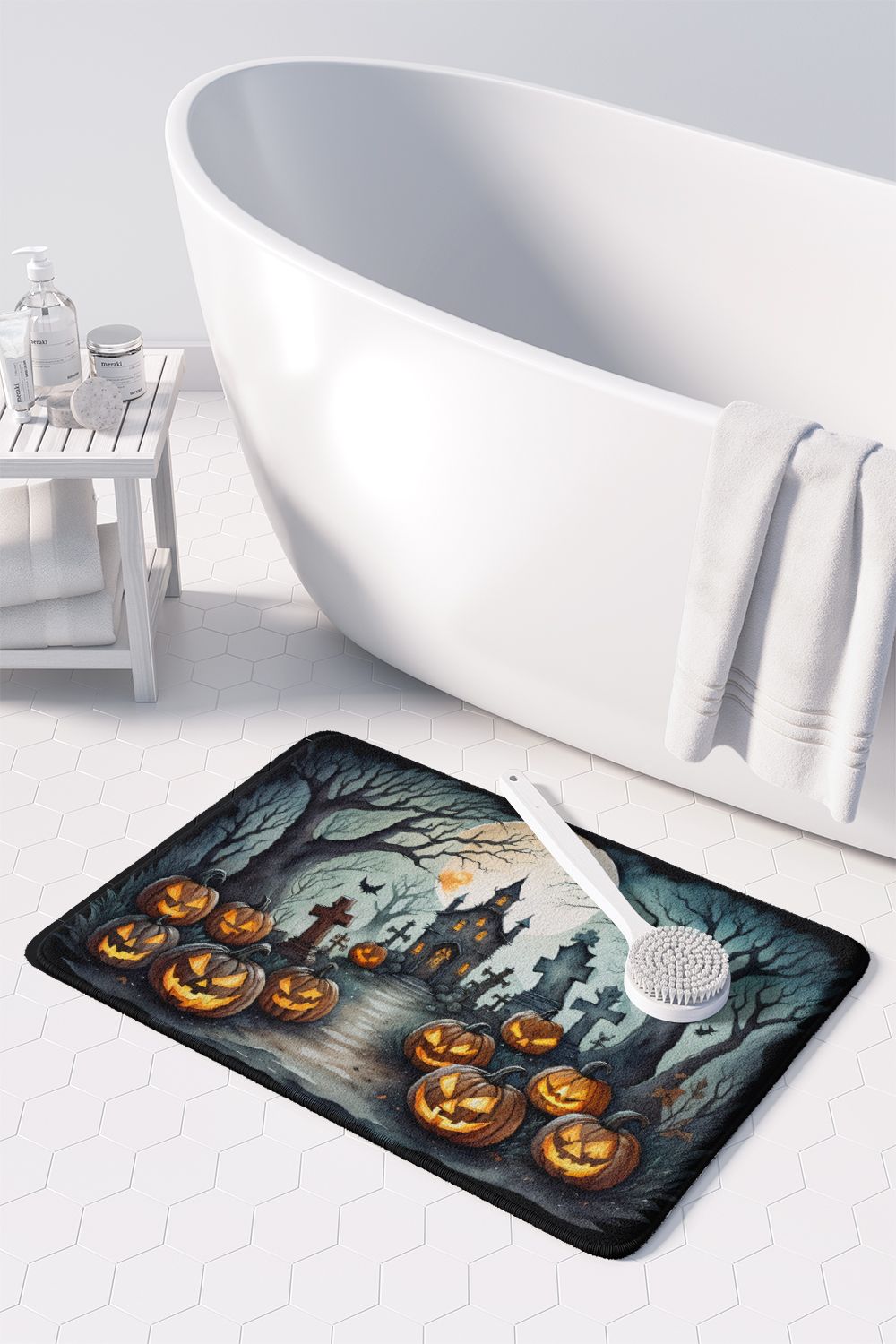Spooky Halloween Kitchen Mat with Graveyard Design