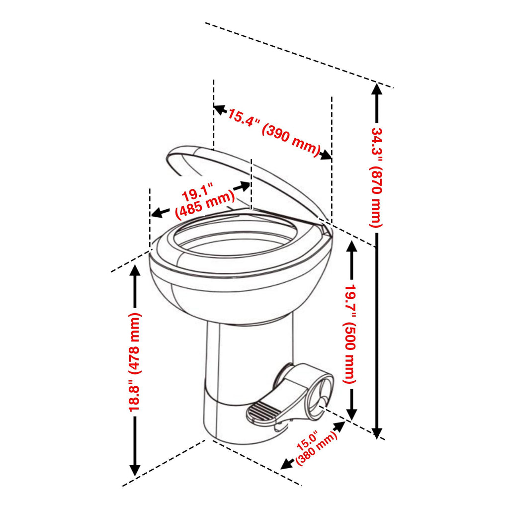 Pedal Gravity Flush Toilet for RV and Camper Comfort