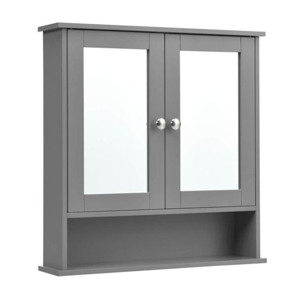 Gray Mirrored Bathroom Wall Cabinet
