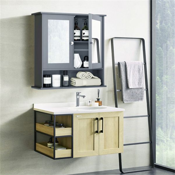 Gray Mirrored Bathroom Wall Cabinet