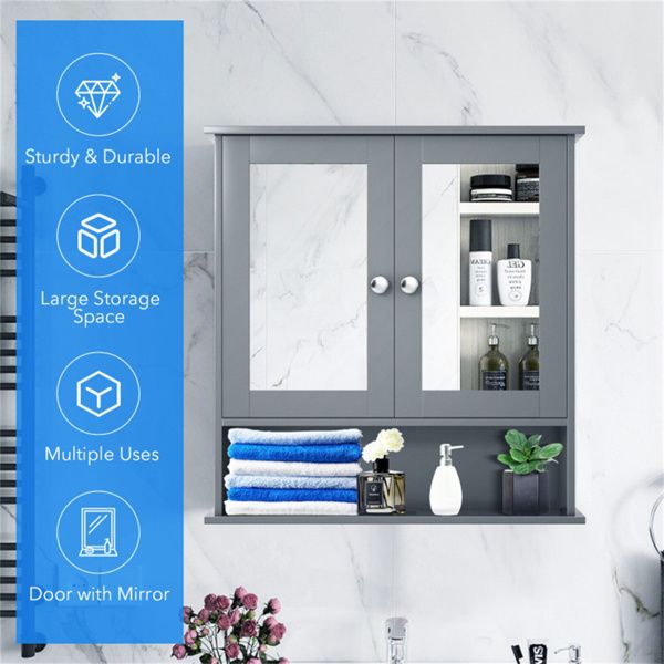 Gray Mirrored Bathroom Wall Cabinet