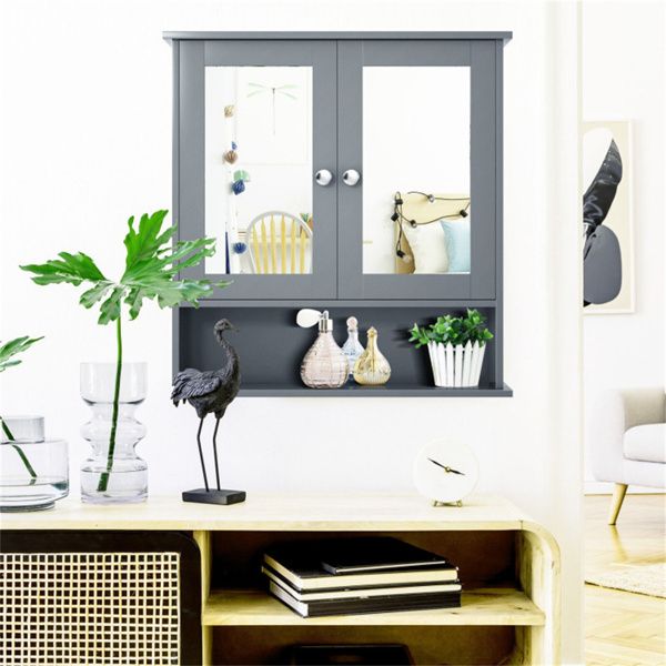 Gray Mirrored Bathroom Wall Cabinet