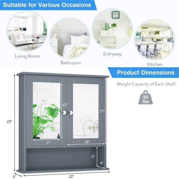 Gray Mirrored Bathroom Wall Cabinet