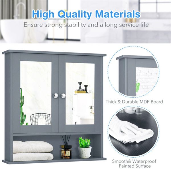 Gray Mirrored Bathroom Wall Cabinet