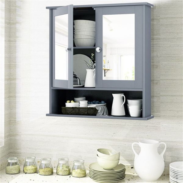 Gray Mirrored Bathroom Wall Cabinet