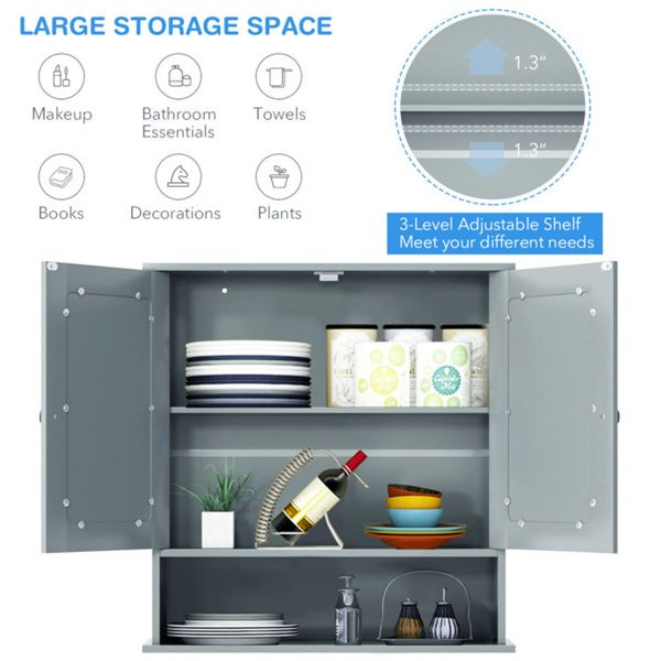 Gray Mirrored Bathroom Wall Cabinet