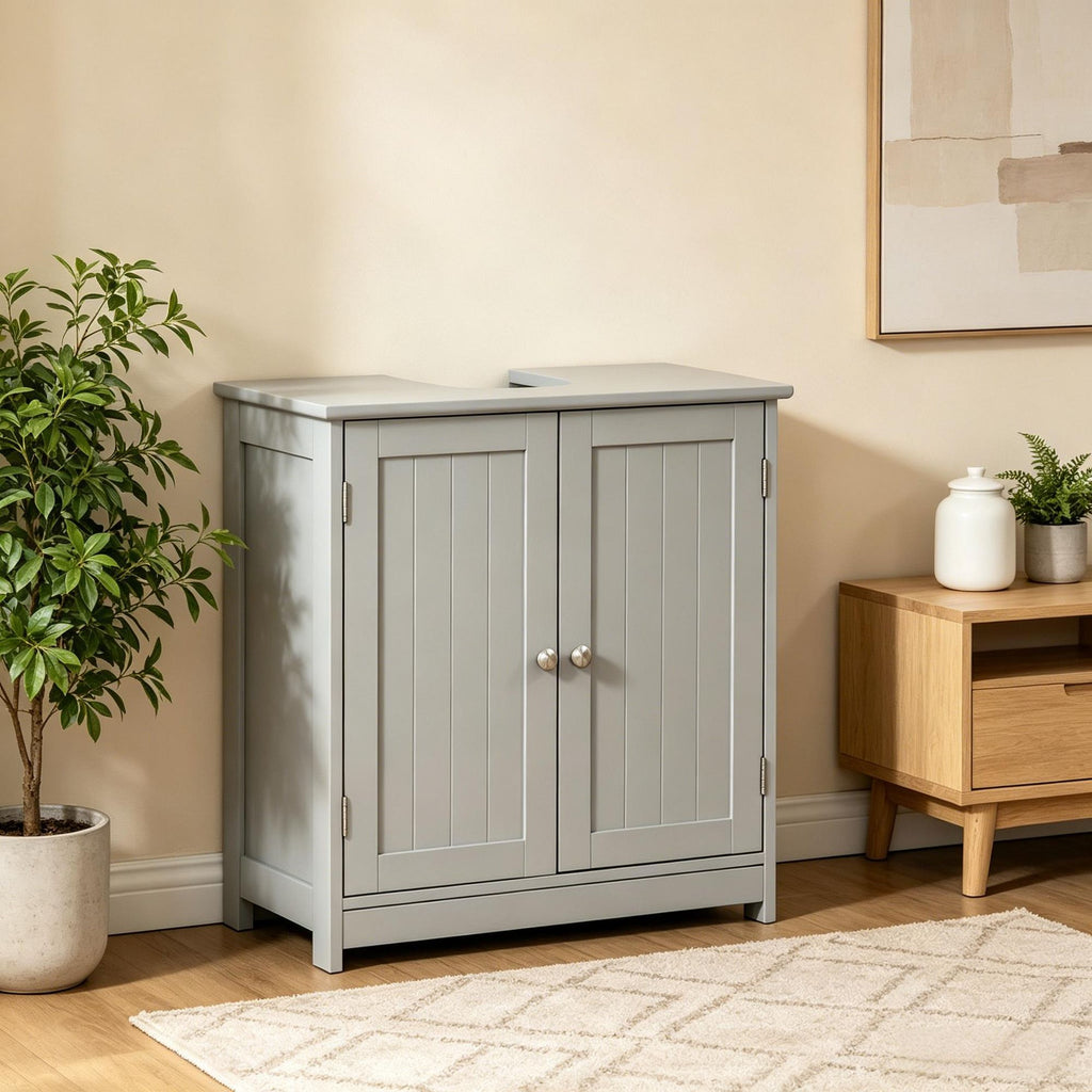 Gray Under-Sink Vanity Cabinet with Adjustable Shelf