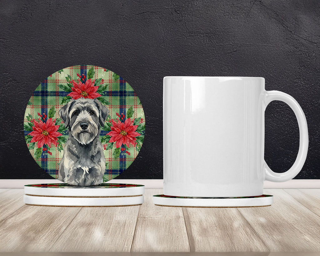 Gray Bouvier des Flandres Christmas Poinsettia Coasters