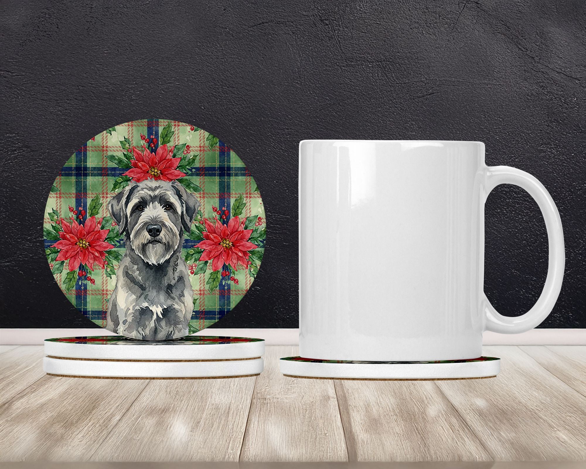 Gray Bouvier des Flandres Christmas Poinsettia Coasters