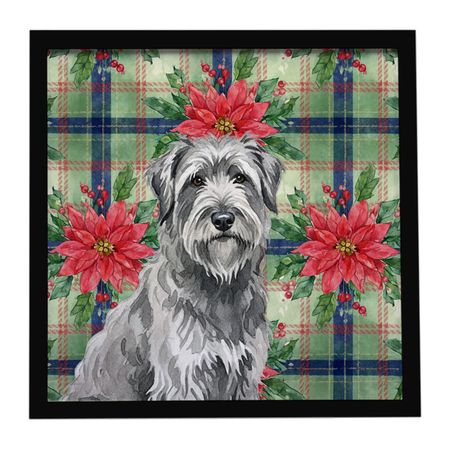 Gray Briard Christmas Poinsettias Framed Wall Art