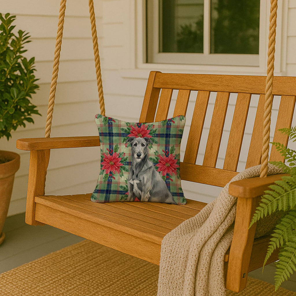 Gray Irish Wolfhound Poinsettia Christmas Pillow