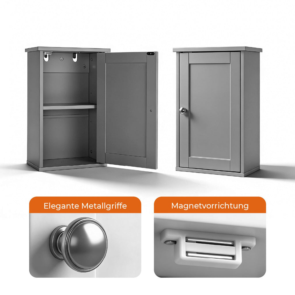 Stylish Grey Bathroom Wall Cabinet with Shelf