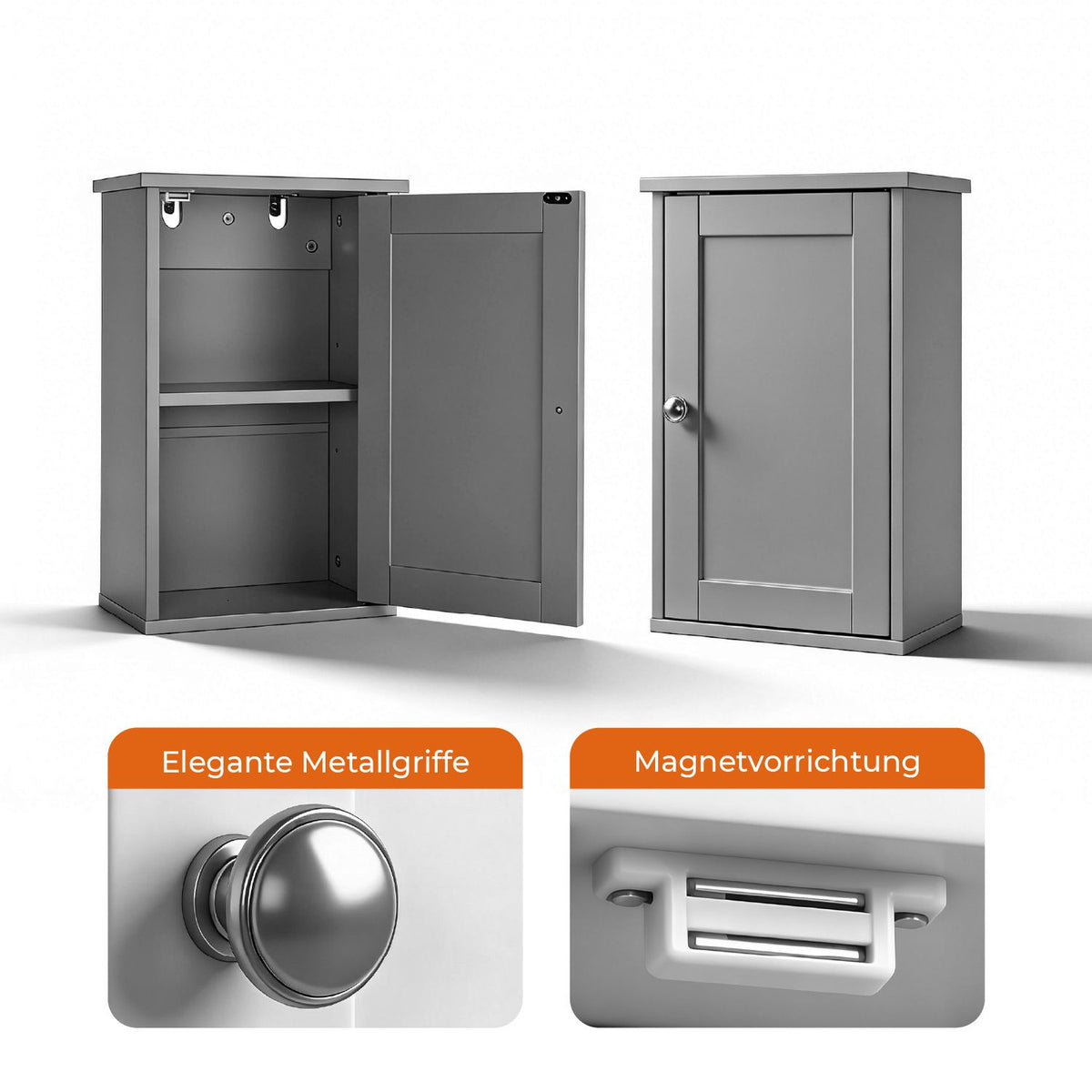 Stylish Grey Bathroom Wall Cabinet with Shelf