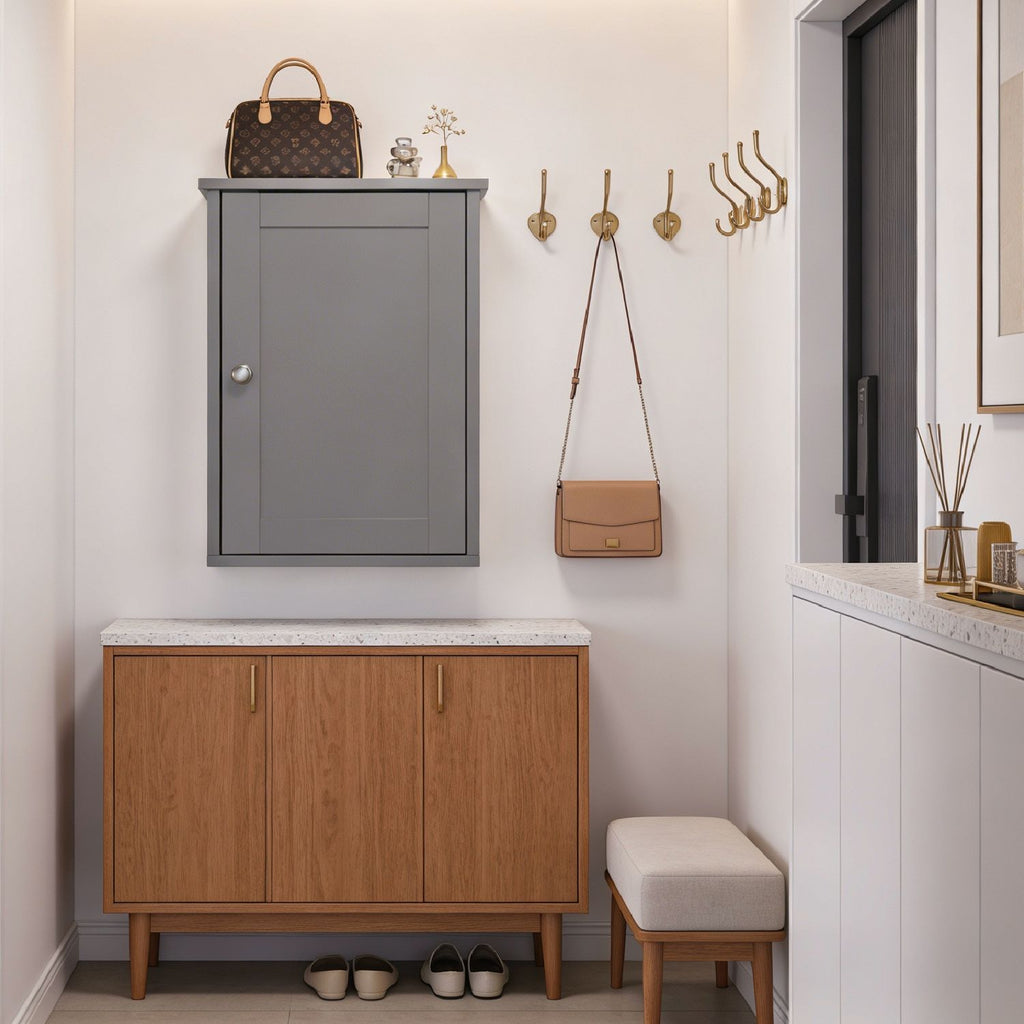 Stylish Grey Bathroom Wall Cabinet with Shelf