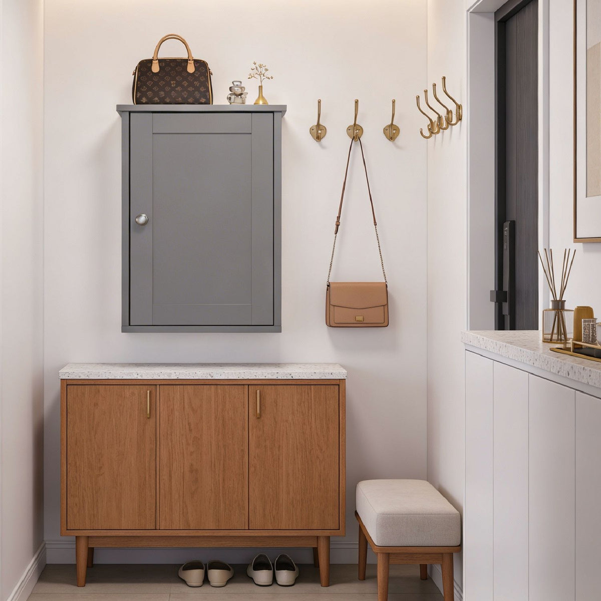 Stylish Grey Bathroom Wall Cabinet with Shelf