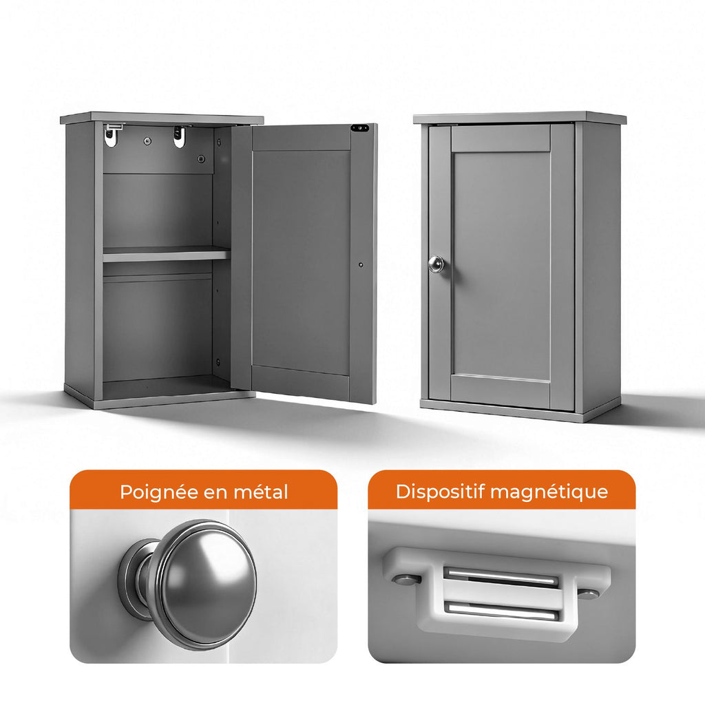Stylish Grey Bathroom Wall Cabinet with Shelf