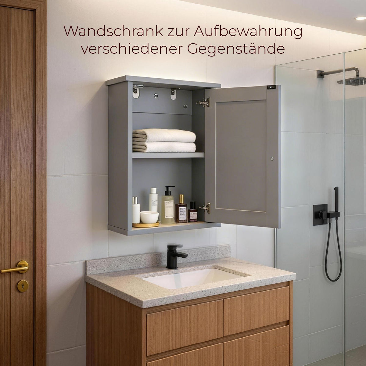 Stylish Grey Bathroom Wall Cabinet with Shelf