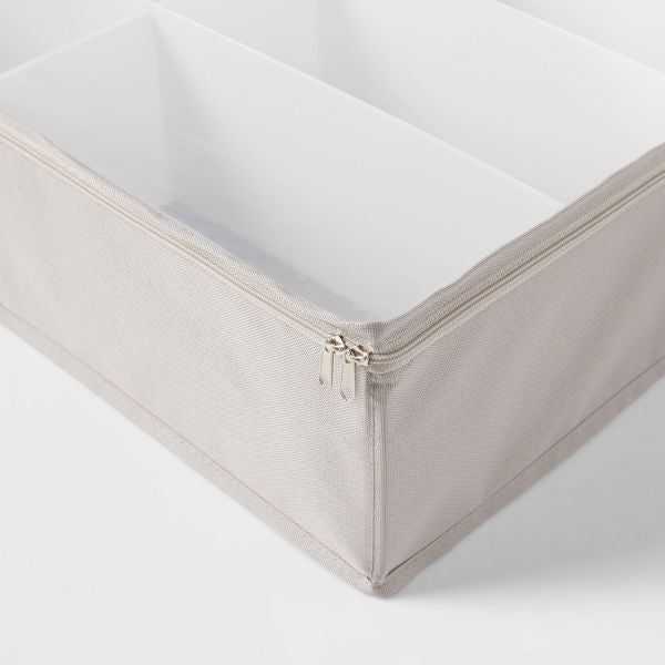Underbed Shoe Organizer with Divided Compartments and Clear Cover