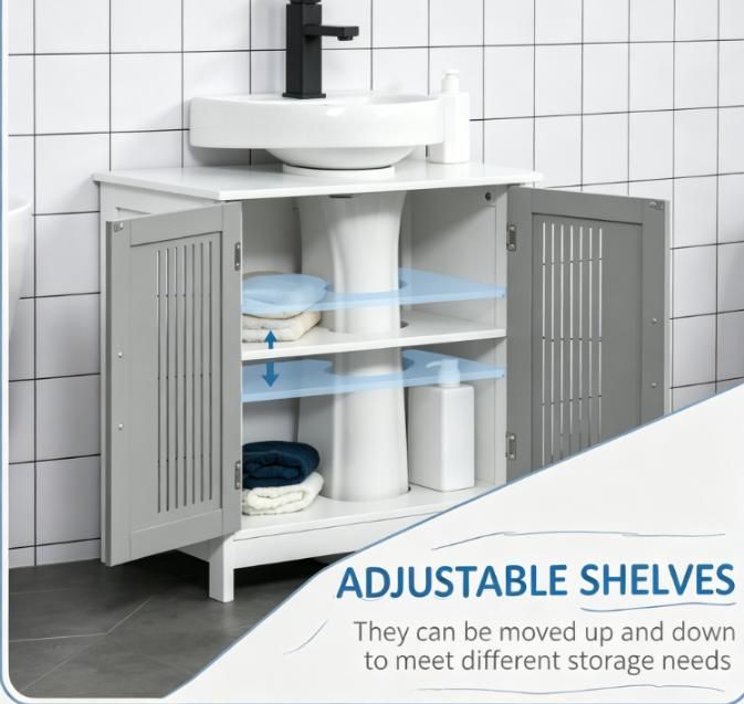 Gray and White Under Sink Pedestal Storage Cabinet