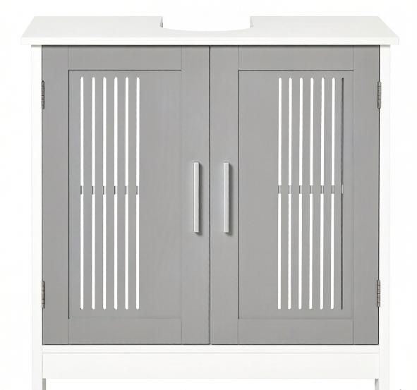 Gray and White Under Sink Pedestal Storage Cabinet