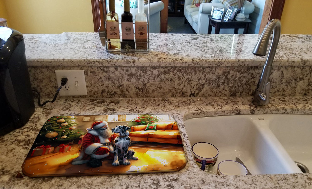 Great Dane and Santa Claus Dish Drying Mat Absorbent Dish Drying Mat Pad for Kitchen