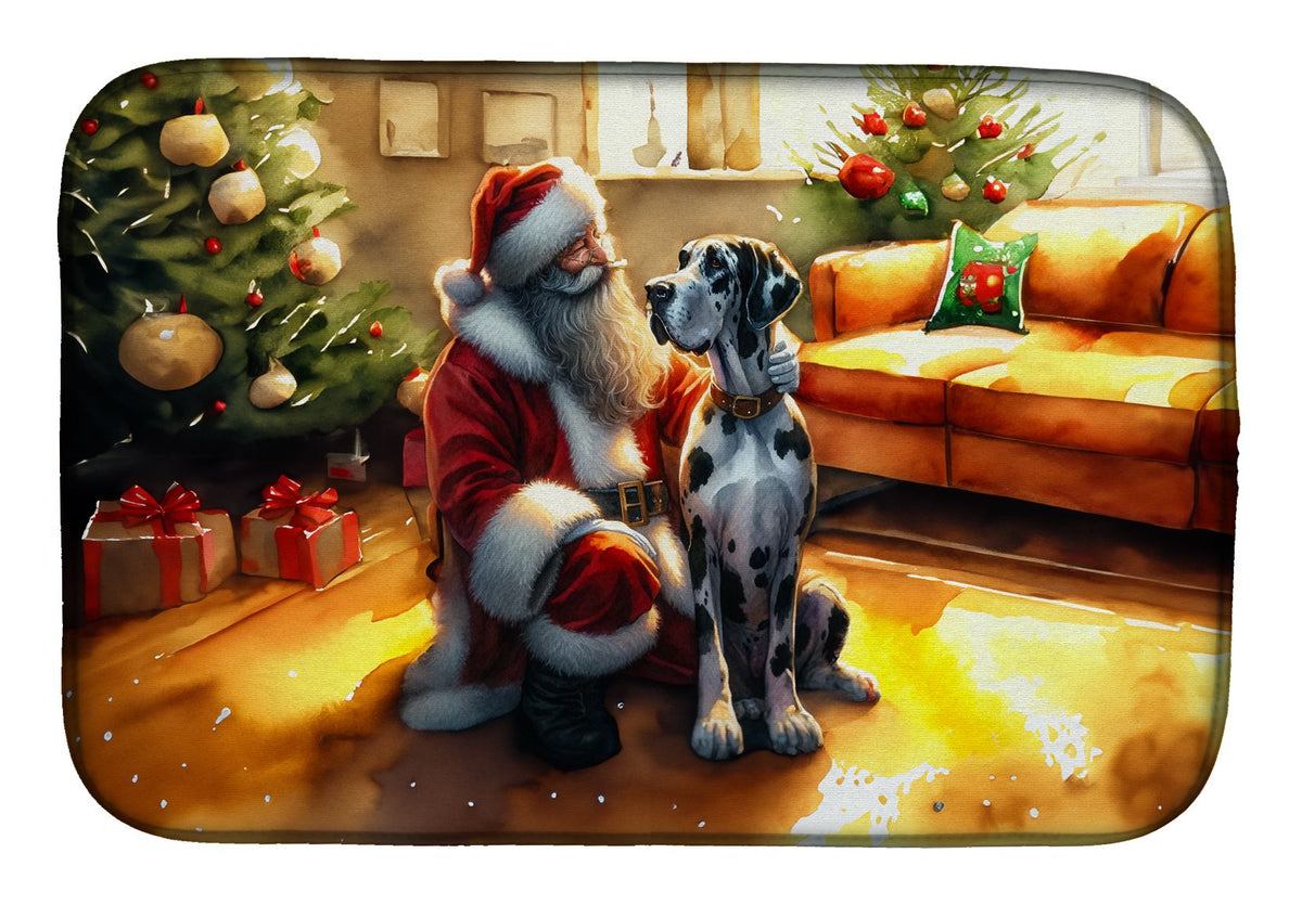 Great Dane and Santa Claus Dish Drying Mat Absorbent Dish Drying Mat Pad for Kitchen