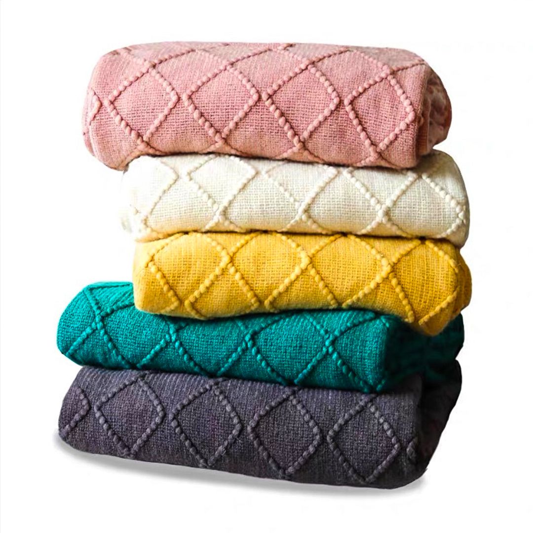 Green Diamond Knitted Throw with Tassels