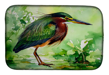 Green Heron Artwork Dish Drying Mat