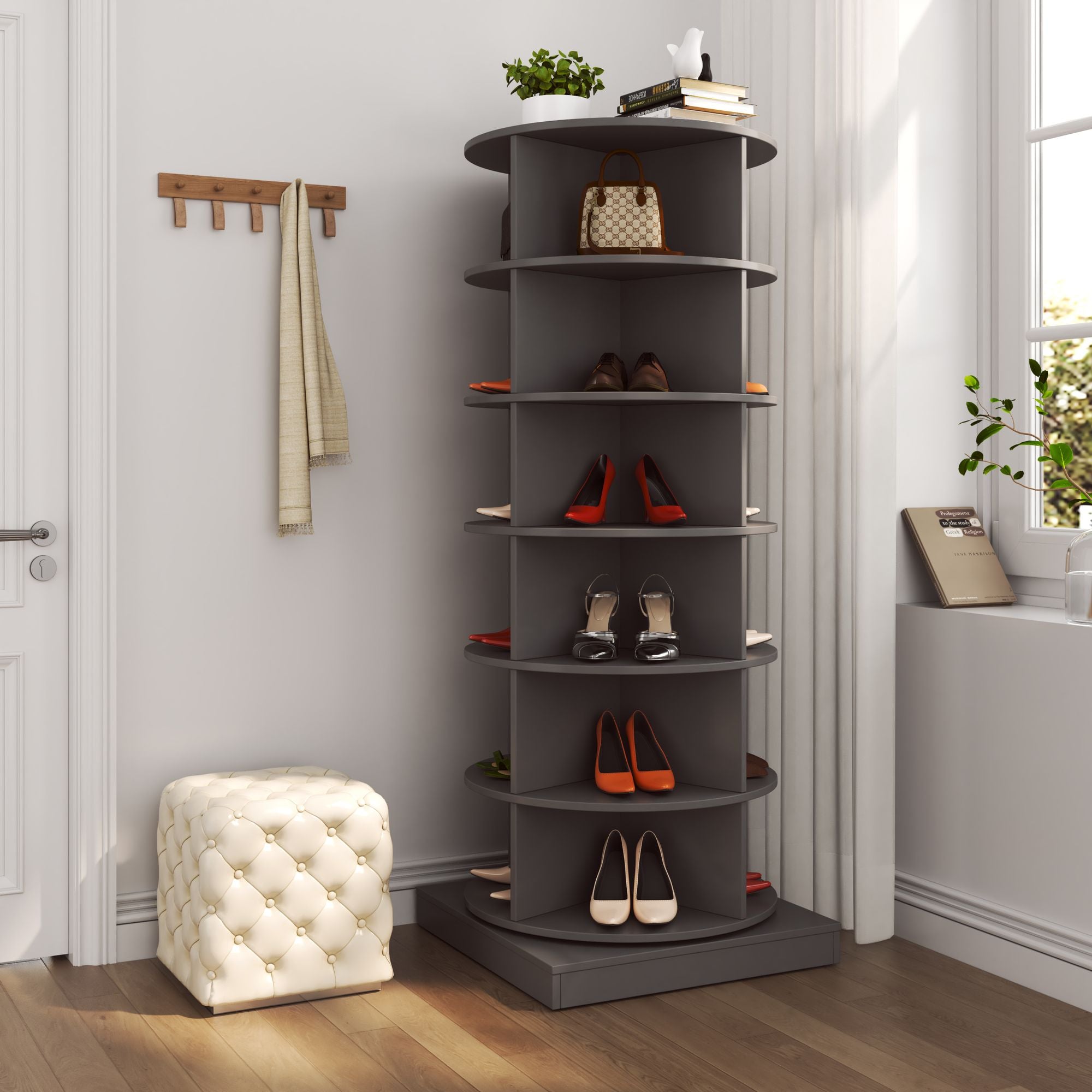 360-Degree Rotating Shoe Cabinet with 6 Layers