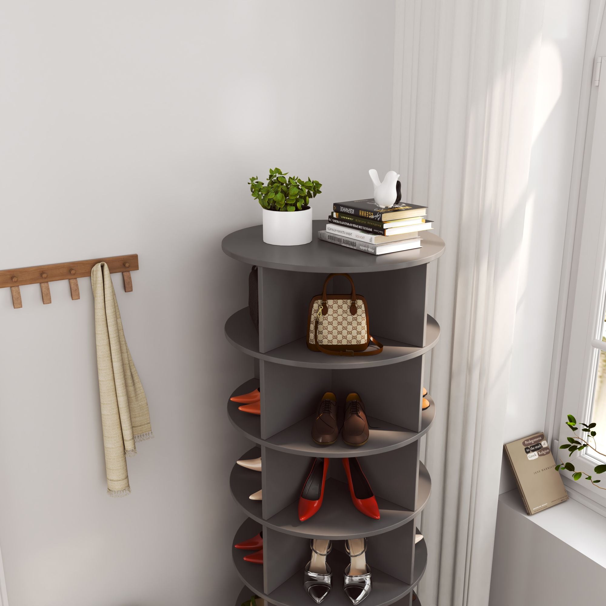 360-Degree Rotating Shoe Cabinet with 6 Layers
