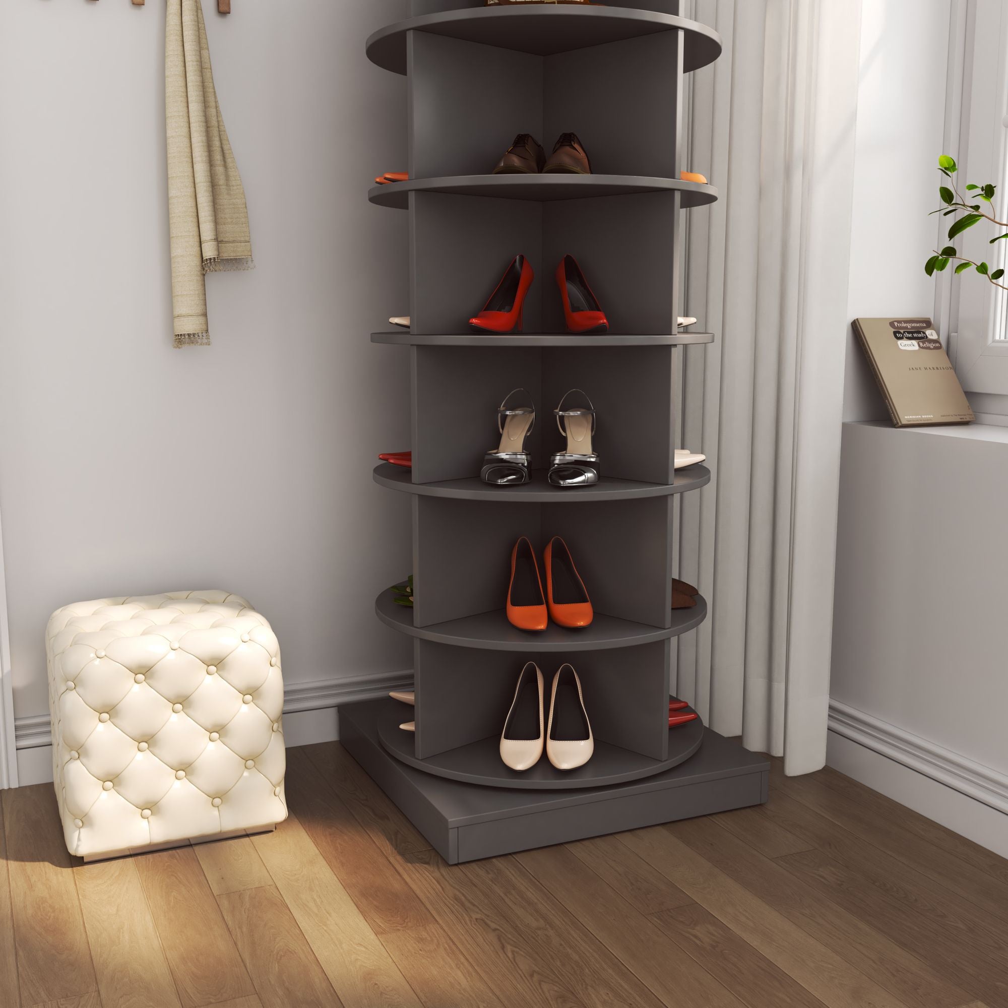 360-Degree Rotating Shoe Cabinet with 6 Layers