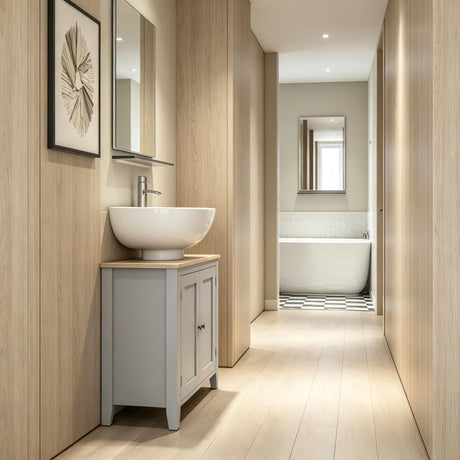 Gray Under-Sink Bathroom Cabinet with Adjustable Shelf