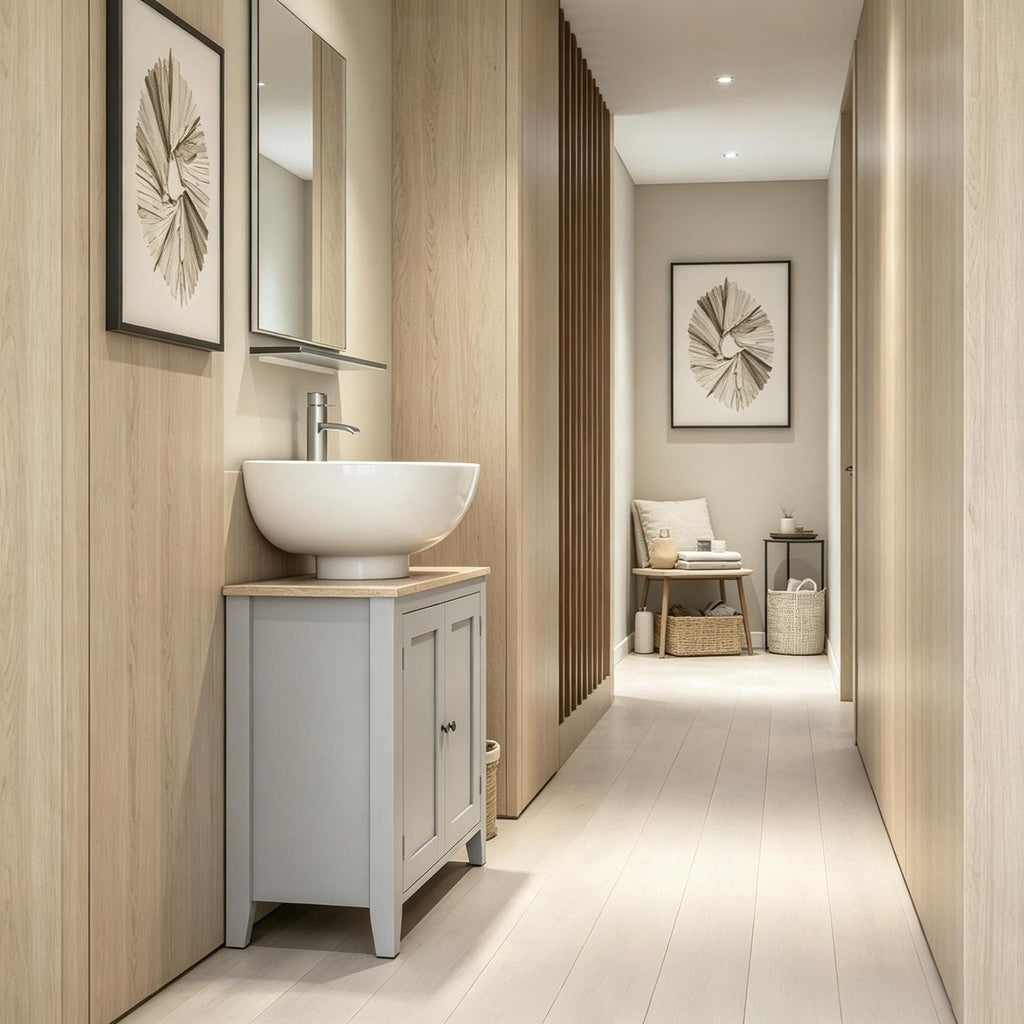Gray Under-Sink Bathroom Cabinet with Adjustable Shelf