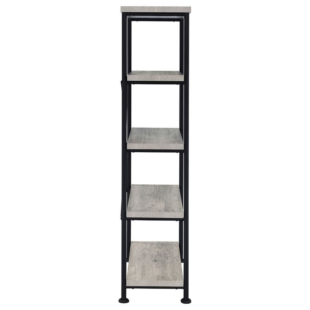 Grey Driftwood 4-Shelf Bookcase with Modern Industrial Charm