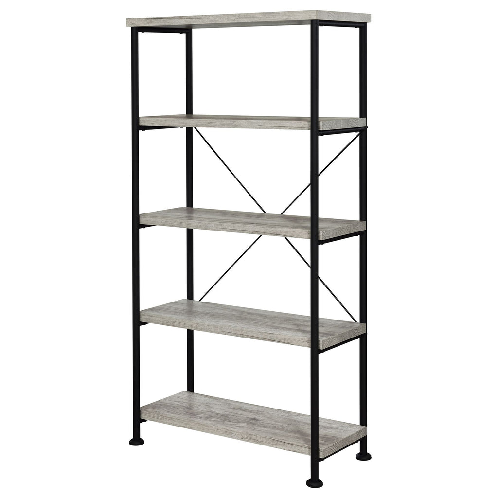 Grey Driftwood 4-Shelf Bookcase with Modern Industrial Charm